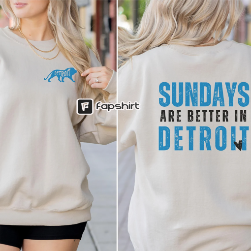 Gildan Sundays Are Better in Detroit blue Crewneck, Detroit Football Sweatshirt, Detroit Fan Front Back Design, Custom Detroit football