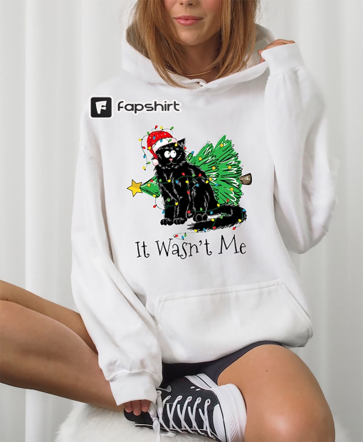 Christmas Black Cat Sweater, It Wasn’t Me Shirt, Christmas Gift For Cat Lover, Xmas Holiday T-Shirt, Funny Black Cat Tee, Holiday Crewneck