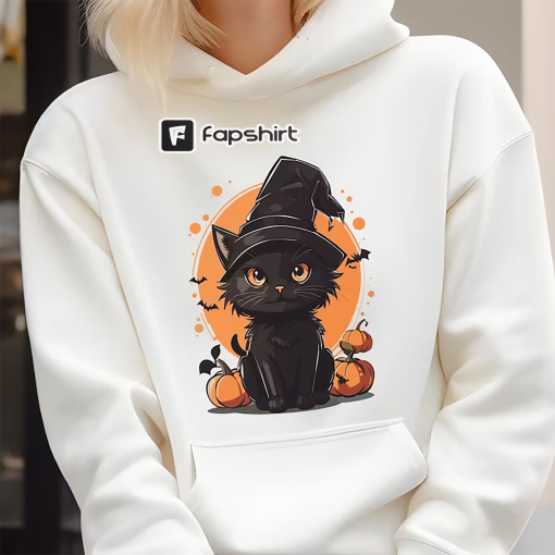 Halloween Sweatshirt, Black Cat And Pumpkins Hoodie, Halloween Sweater, Cool Halloween Cat T-Shirt, Black Cat Shirt, Whimsigoth Tee