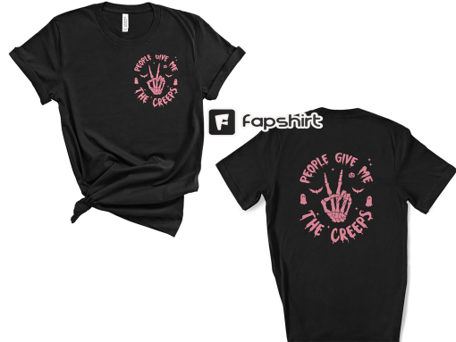 People Give Me the Creeps Skeleton Peace Sign T-Shirt, Funny Halloween T-Shirt, Pink Peace Out Shirt, Antisocial Spooky Season Plus Sizes