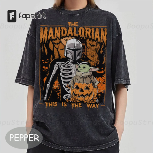 Retro Mandalorian And Baby Yoda Halloween T-shirt, This Is The Way Shirt, Disney Halloween Shirt, Star War Halloween shirt, Grogu T-shirt