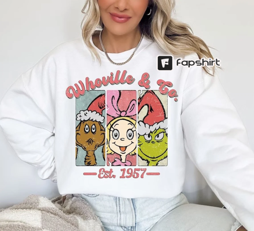 Retro Christmas Grinch Comfort Color Shirt, Christmas Whovillee And Co Est 1957 Sweatshirt, Whovillee University Christmas Hoodie