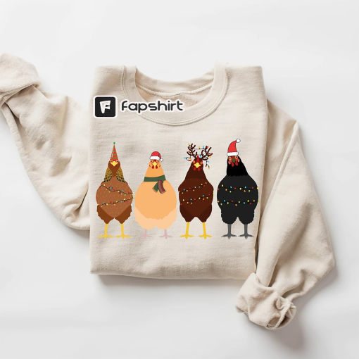 Сute Christmas Chickens Sweatshirt, Christmas Farm Sweatshirt, Funny Christmas Chicken Sweatshirt, Christmas Crewneck, Holiday Sweatshirt