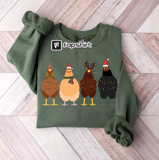 Сute Christmas Chickens Sweatshirt, Christmas Farm Sweatshirt, Funny Christmas Chicken Sweatshirt, Christmas Crewneck, Holiday Sweatshirt