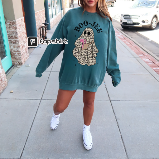 Boujee Shirt Cute Ghost Sweatshirt Funny Halloween Sweatshirt Leopard Print Ghost Cup Crewneck Fall Sweatshirt Comfort Colors Preppy