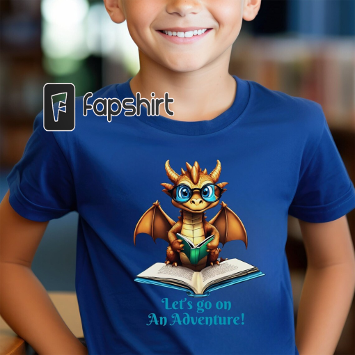 Kid’s Booklover Dragon Heavy Cotton™ Tee, Fairy Tale Fantasy Stories, Adventure Stories, Love to Read, Birthday Gift, Christmas Gift