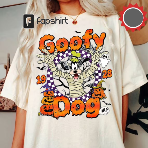 Goofy 1928 Halloween Comfort Colors® Shirt, Goofy Mummy Dog Halloween Shirt, Goofy Dog Halloween Checkerred Shirt