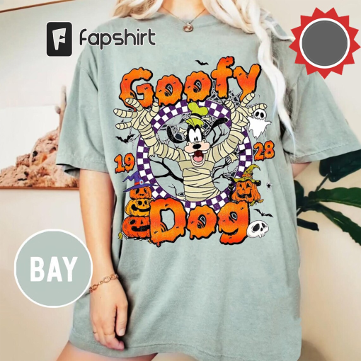 Goofy 1928 Halloween Comfort Colors® Shirt, Goofy Mummy Dog Halloween Shirt, Goofy Dog Halloween Checkerred Shirt