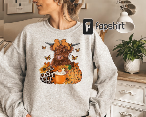 Highland Cow Fall Sweatshirt, Fall Heifer Shirt, Highland Cow Shirt, Fall Sweater, Fall Vibes Shirt, Fall Season Gifts, Pumpkin Cow Shirt