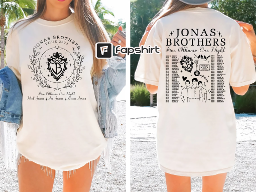 Jonas Brothers Double Sided T-Shirt, Jonas Five Albums One Night Tour Shirt, Jonas Brothers 2023 Tour Shirt, Concert 2023 Retro Unisex Gift