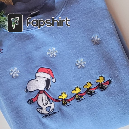 Embroidered Christmas Sweater, Embroidered Christmas Crewneck, Holiday Crewneck, Snoopy and Woodstock, Embroidered Pine Sweatshirt