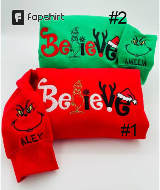 Embroidered Christmas Grinch believe embroidery sweatshirt