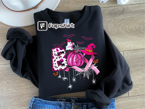 Boo Breast Cancer Sweatshirt, Breast Cancer Awareness Sweatshirt, Breast Cancer Is Boo Sheet Shirt, Pink Ribbon Shirt, Halloween Sweatshirt