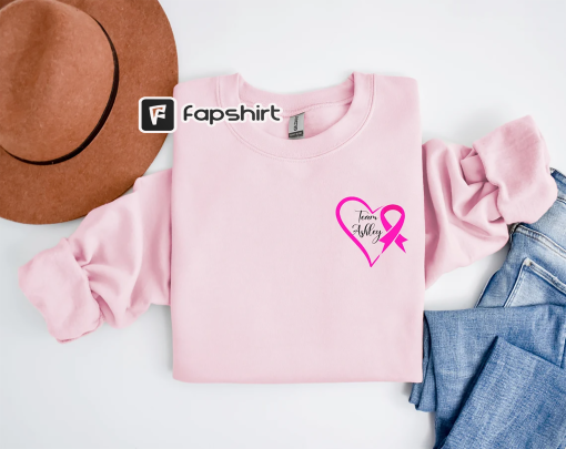 Personalized Heart Pink Ribbon Sweatshirt, Personalized Cancer Survivor Sweatshirt, Gift For Cancer Survivor, Pink Ribbon Sweatshirt