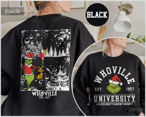 Christmas Whoville University Est 1957 Sweatshirt, Retro Grinch Christmas Sweatshirt, Merry grinchmas Sweatshirt, Christmas Sweatshirt