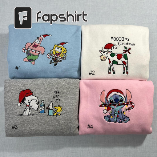 SpongeBob x Stich x Snoopy x  Moooory christmas Embroidered sweatshirt