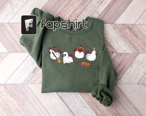 Halloween Chicken Sweatshirt, Halloween Chicken Shirt,Funny Halloween Tee, Halloween Gifts for Farm Animals Lovers,Spooky Chicken Sweatshirt