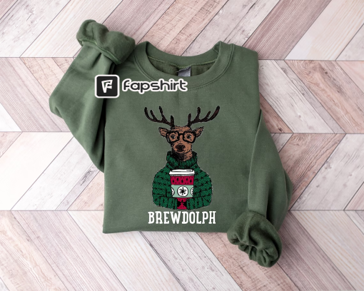 Christmas Sweatshirt, Christmas Coffee Sweater, Reindeer Sweatshirt, Christmas Holiday Party Hoodie, Brewdolph Sweatshirt, Coffee Lover Gift