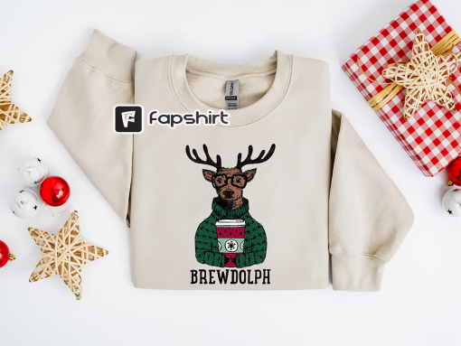 Christmas Sweatshirt, Christmas Coffee Sweater, Reindeer Sweatshirt, Christmas Holiday Party Hoodie, Brewdolph Sweatshirt, Coffee Lover Gift