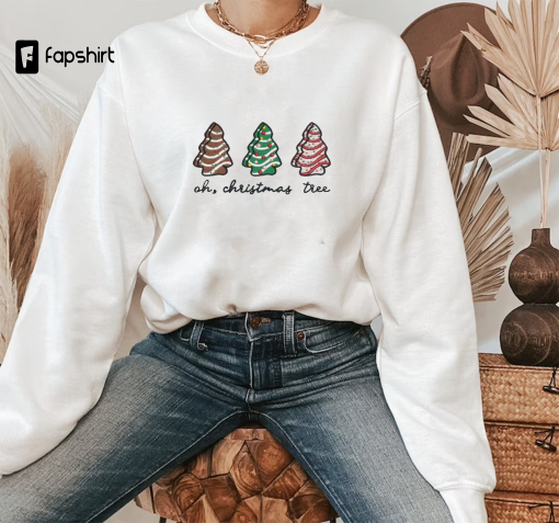 Embroidered Christmas Sweatshirt, Debbie Cake Sweatshirt, Christmas Tree Sweatshirt, Christmas Gift, Oh Christmas Tree Christmas Cake