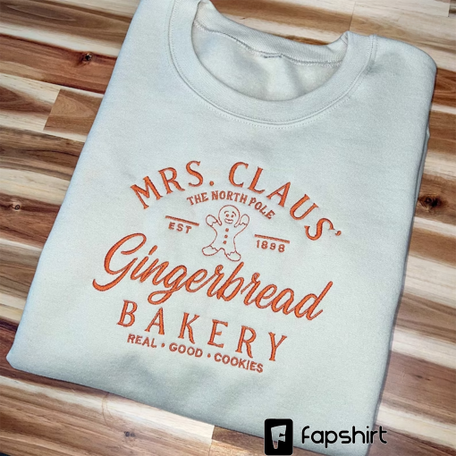 Mrs. Claus Gingerbread Sweatshirt, Embroidered Christmas Sweatshirt, Christmas Bakery Sweatshirt, Embroidered Sweatshirt, Christmas Gift