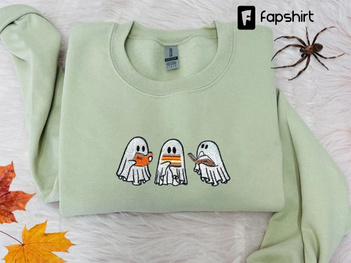 Embroidered Ghost Book Sweatshirt, Ghost Reading Books Sweatshirt, Fall Crewneck, Book Lover sweatshirt, Cute Halloween shirt, Comfort Color