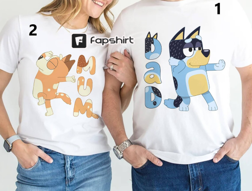 Cute Bluey Family Shirts | Family Matching Shirts | Bandit Heeler Shirt | Bluey Birthday Tee | Bandit Chili Bingo | Bluey Dad Bluey Mum