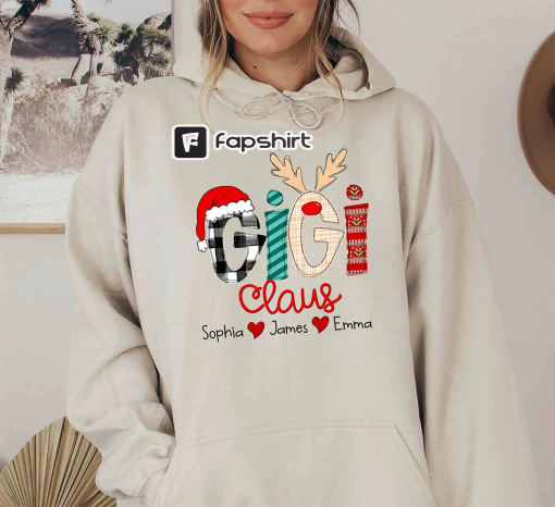 Personalized Gigi Claus Hoodie, Christmas Grandma Gifts, Gigi Claus Sweater, Gigi Claus And Grandkids, Grandma Sweater, Gifts For Nana Gigi