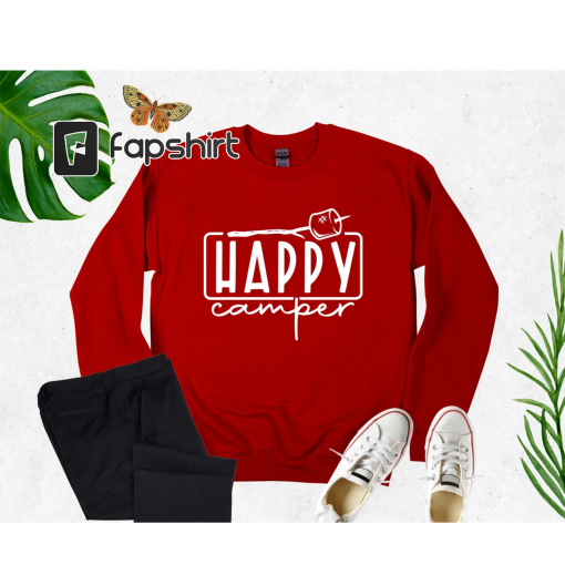 Happy Camper Sweatshirt, Camper Sweatshirt, Campfire Sweatshirt, Marshmallow Gift, Gift For Campers, Camp Lover Gift, Nature Lover Gift