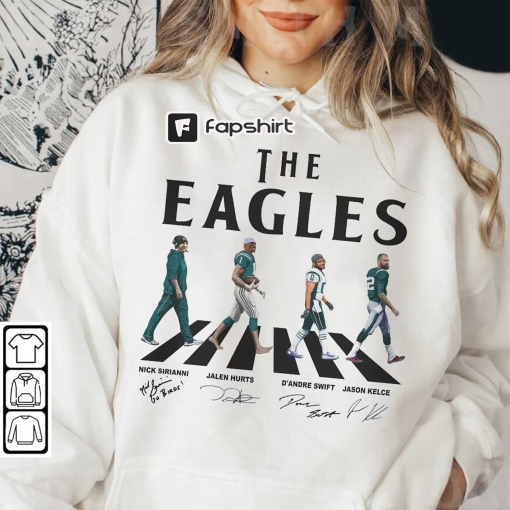 Eagles Walking Abbey Road Signatures Football Shirt, Nick Sirianni, Jalen Hurts, D’Andre Swift, Jason Kelce, Philadelphia Vintage