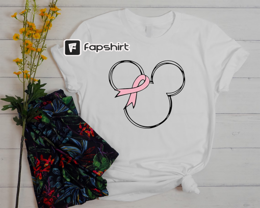 Mickey Head Pink Ribbon Shirt, Breast Cancer T Shirt, Cancer Awareness Tee, Cancer Awareness, Breast Cancer Warrior Clothes, Cancer Fighter