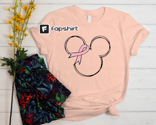 Mickey Head Pink Ribbon Shirt, Breast Cancer T Shirt, Cancer Awareness Tee, Cancer Awareness, Breast Cancer Warrior Clothes, Cancer Fighter