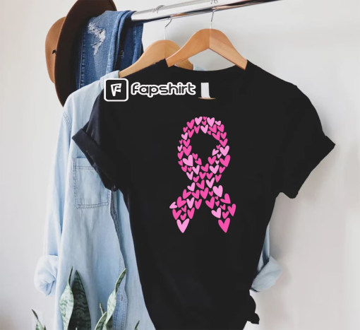 Custom Heart Pink Ribbon Shirt,Breast Cancer Awareness Shirt,Personalized Cancer Warrior Shirt,Breast Cancer Support, Custom Name Cancer Tee