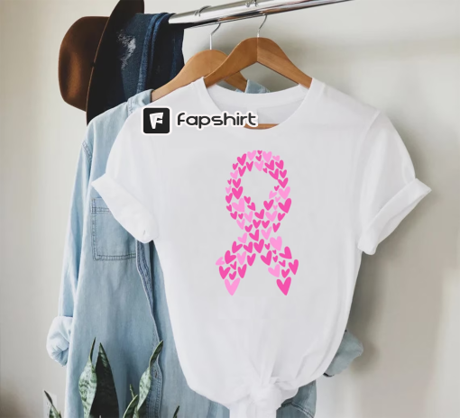 Custom Heart Pink Ribbon Shirt,Breast Cancer Awareness Shirt,Personalized Cancer Warrior Shirt,Breast Cancer Support, Custom Name Cancer Tee