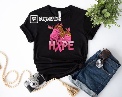 Hope Breast Cancer Nails, Breast Cancer Shirt,Cancer Awareness Shirt,Afro woman hands Tee,Cancer Survivor Gift, Black Woman Nails T-Shirt