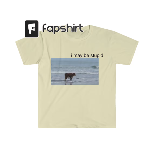 I May Be Stupid Cow on Beach Funny Meme TShirt