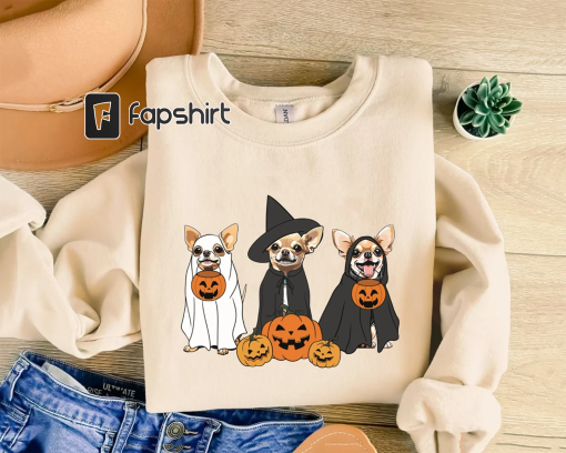 Ghost And Witch Chihuahua Sweatshirt, Ghost Chihuahua Shirt, Witch Chihuahua Shirt, Chihuahua Halloween Sweatshirt, Ghost And Witch Dog Tee