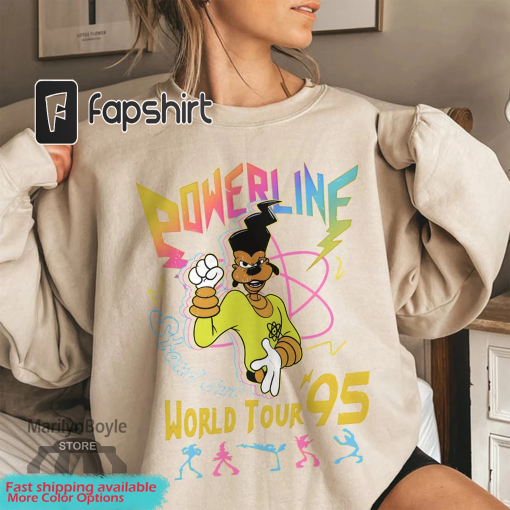 Retro Disney A Goofy Movie Powerline World Tour 95′ Comfort Colors Shirt, Vintage Goofy Movie Powerline Sweatshirt, Disneyland Family Trip