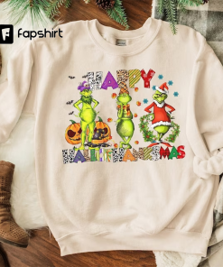 Halloween Thanksgiving Christmas Shirt, Happy HalloThanksMas Sweatshirts,…