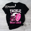 Pink Out T-Shirt, Cancer Warrior Girls Shirt, Football Ribbon, Breast Cancer Shirt, Leopard Pink Out Football Tackle Shirt