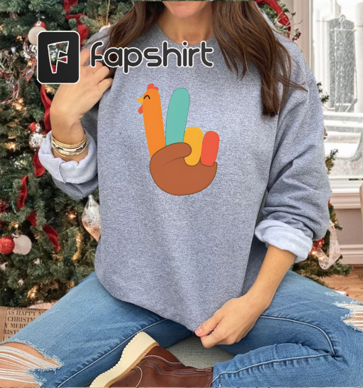 Peace Sign Turkey Sweatshirt, Thanksgiving Fall Sweatshirt,Funny Autumn Sweatshirt,Cute Fall Sweatshirt,Retro Thanksgiving Turkey Sweatshirt