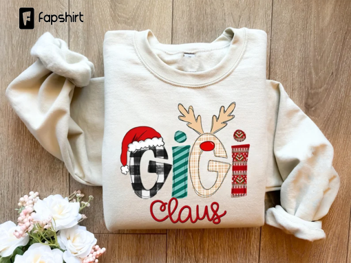 Custom Gigi Claus Sweatshirt and Hoodie, Christmas Grandma Claus Sweatshirt, Grandma Hoodie, Custom Nana And Grandkids Sweatshirt and Hoodie