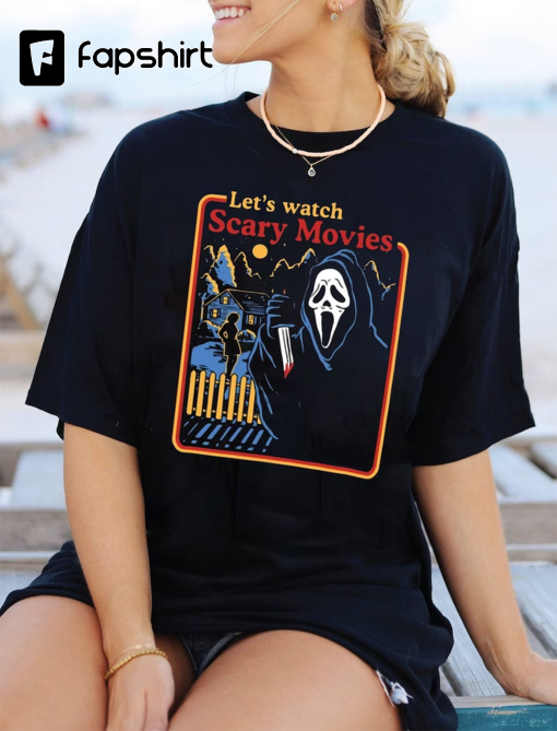 Let’s Watch Scary Movies Crewneck Sweatshirt, Scream Vintage Halloween , Scream T-shirt, Scream Movie T shirt Gift for Men Women Unisex