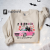 Get in Loser Halloween Shirt with Pink Car, Horror Get in Loser We’re Going Slashing Shirt, Retro Halloween Horror Movie Character Shirt