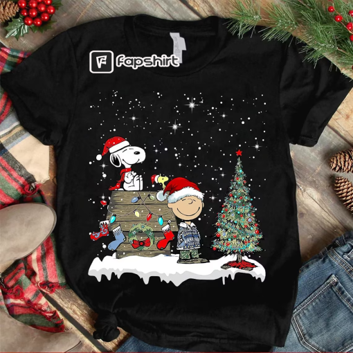 Vintage Peanuts Charlie Brown & Friends Christmas Tree Shirt, Snoop Dog Shirt, Christmas Family Matching 2023 Shirt, Woodstock