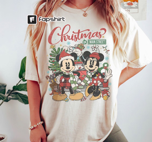 BM® Vintage Disney Christmas On Main Street Sweatshirt, Minnie Mickey’s Very Merry Christmas Party 2023 Comfort Colors Shirt, Disney Family