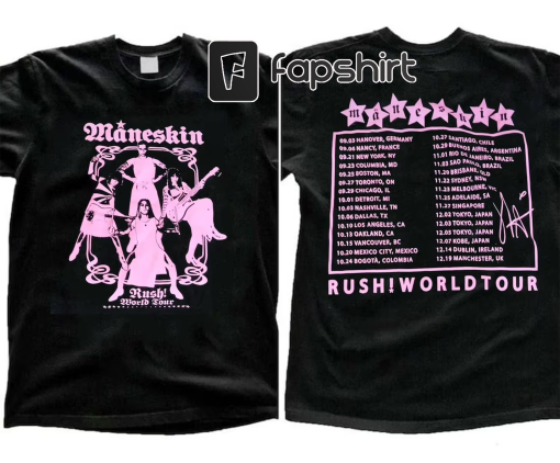 Maneskin Band Music Shirt 2 Sides, Rush! World Tour 2023 Ticket Vintage 90s Y2K Graphic Tee, Rock Concert Retro Gift For Fan Bootleg