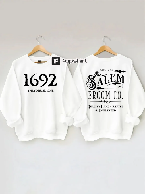 Salem Broom Co Halloween Sweatshirt,Women’s Salem Broom Co Quality Handcrafted Enchanted Est 1692 Round Neck Long Sleeve Sweatshirt