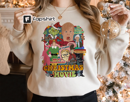 Christmas Movie Sweatshirt, Christmas Movie Characters Shirt, Vintage Movie Christmas Shirt, Home Alone, Grinch, Elf Christmas Shirt