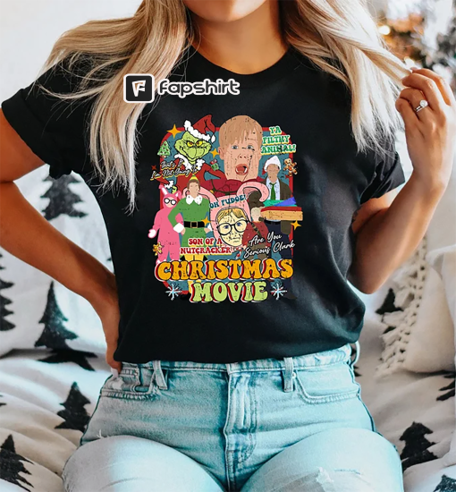 Christmas Movie Sweatshirt, Christmas Movie Characters Shirt, Vintage Movie Christmas Shirt, Home Alone, Grinch, Elf Christmas Shirt